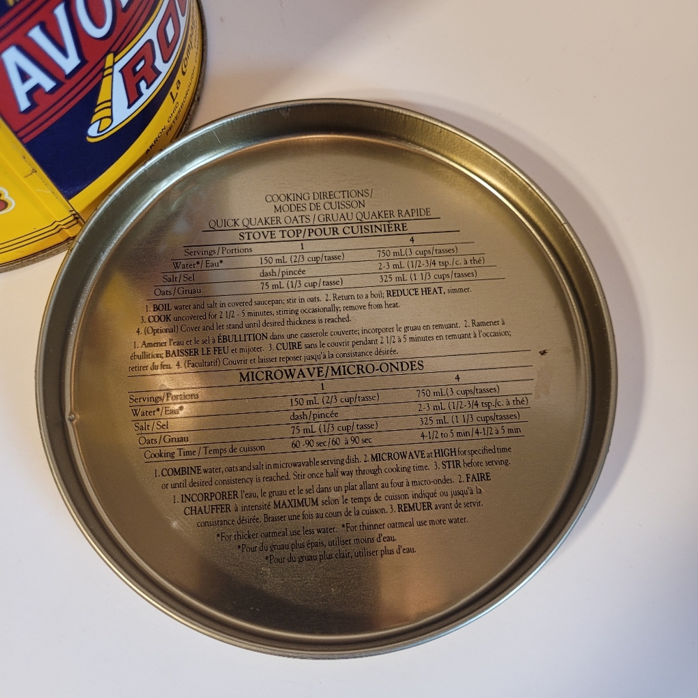 Vintage Quaker Oats Tin Canister Bilingual - Picture 7 of 10